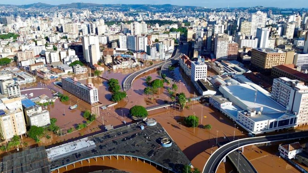 Vista aerea de porto alegre inundada