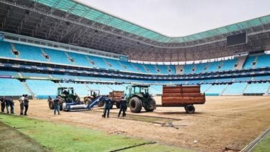 troca do gramado da arena do gremio