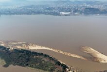 Guaíba tem banco de areia formado e nova “ilha” é observada em Porto Alegre